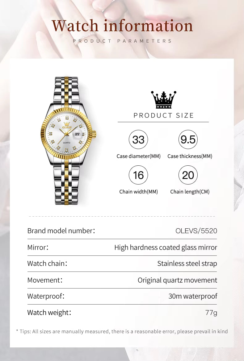 Carat Link Women's Round Stainless Steel Watch